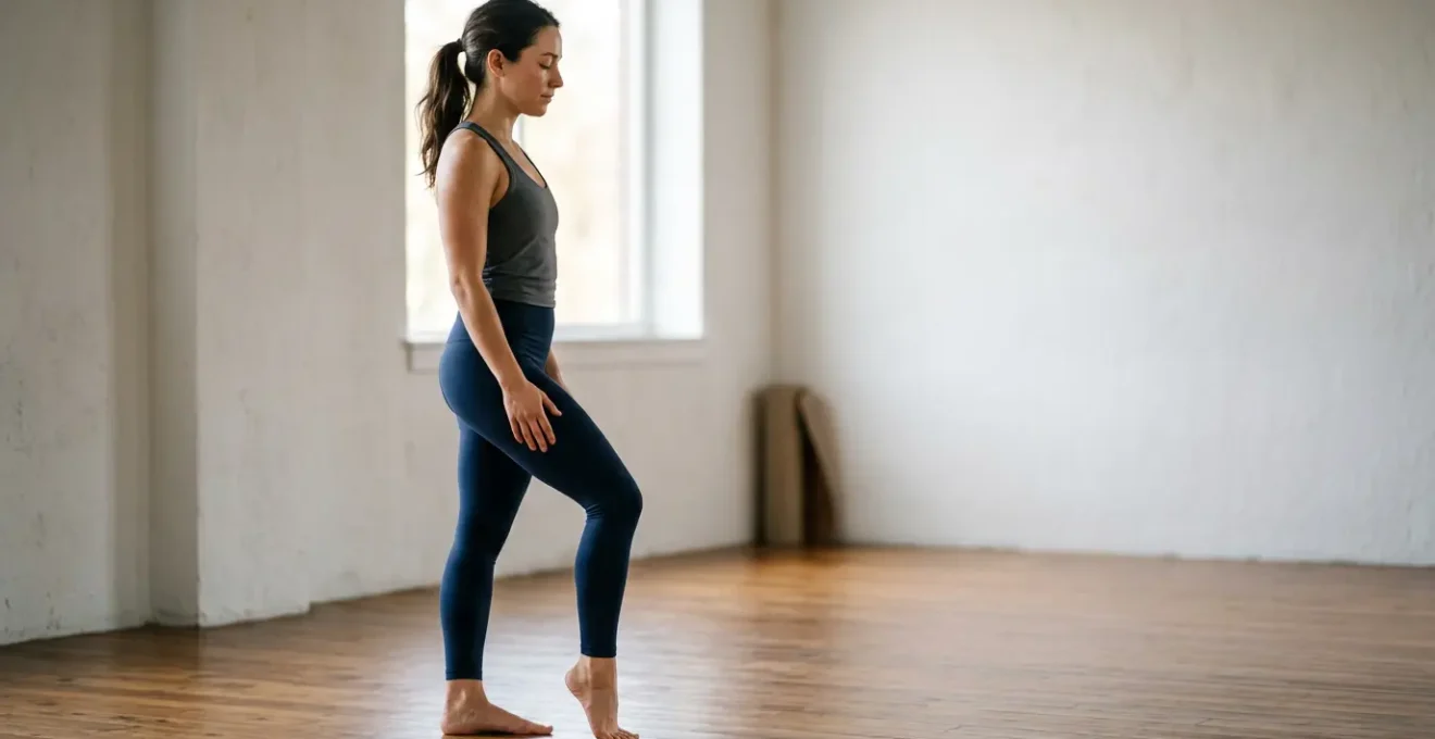 Athlete performing gentle recovery movement in natural light
