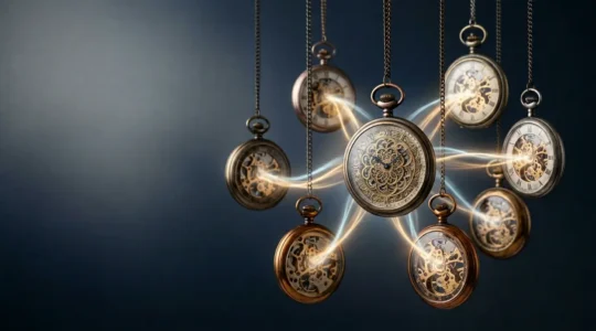 Abstract visual representation of synchronized organ biological clocks and digestive rhythm