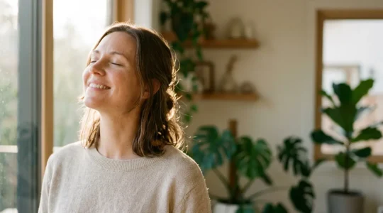 Person experiencing natural vitality through biological optimization in daily life