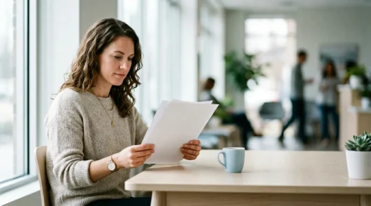 Patient reviewing laboratory test results with confidence in a bright clinical setting