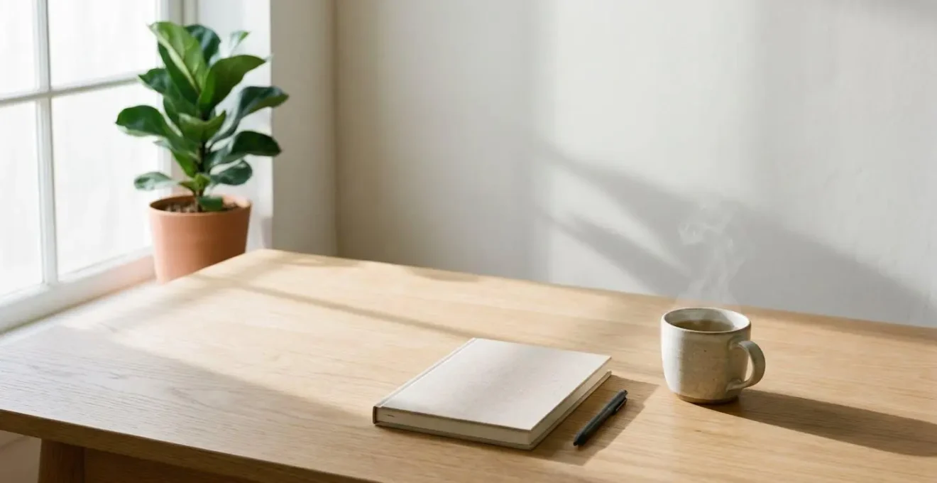 Professional workspace showing the contrast between digital disconnection and focused deep work through environmental minimalism