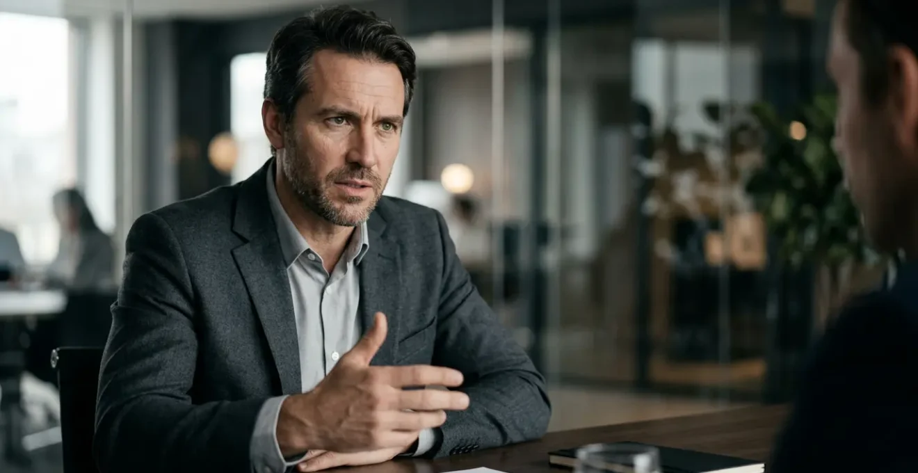 Professional negotiator maintaining composure during intense business discussion