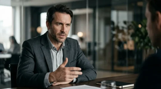 Professional negotiator maintaining composure during intense business discussion