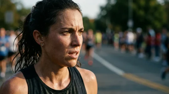 Person facing challenge with determination and resilience