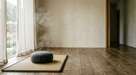 A serene scene depicting calm breathing and nervous system balance