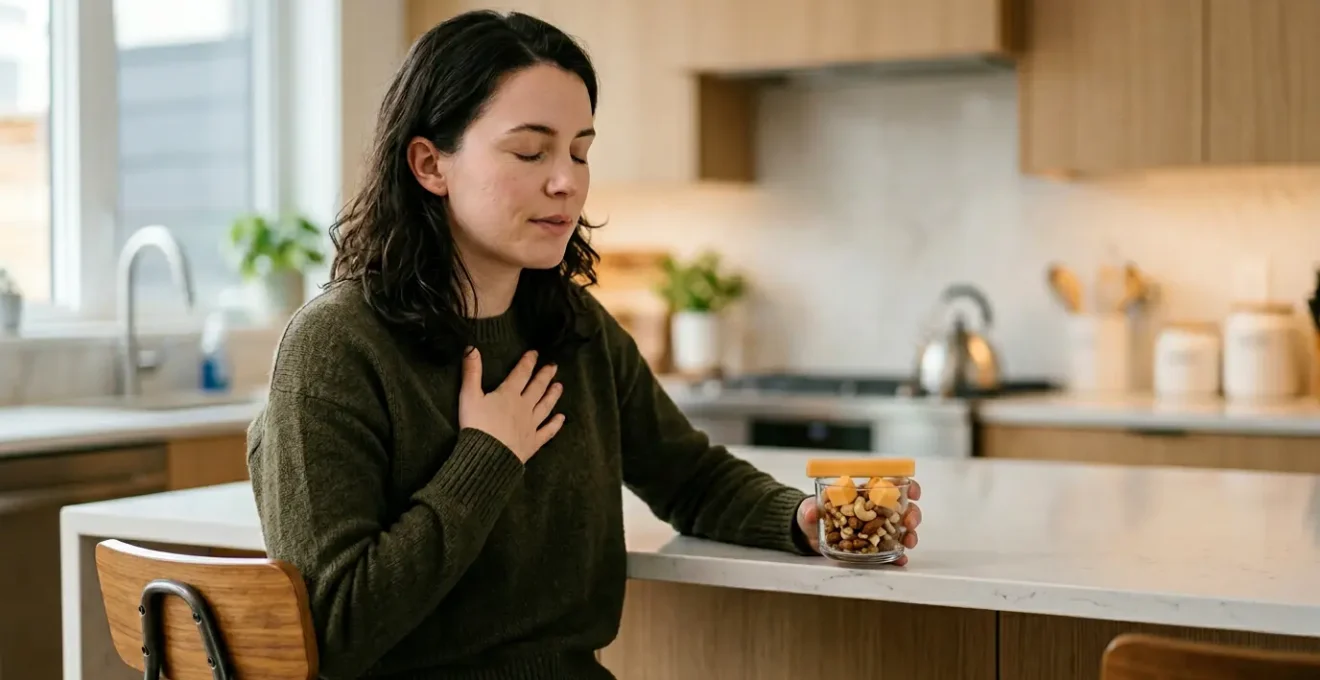 Person experiencing immediate relief from blood sugar crash through balanced nutrition intervention