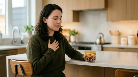 Person experiencing immediate relief from blood sugar crash through balanced nutrition intervention