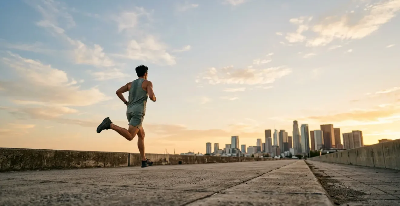 Professional runner maintaining steady pace during long-distance endurance training session