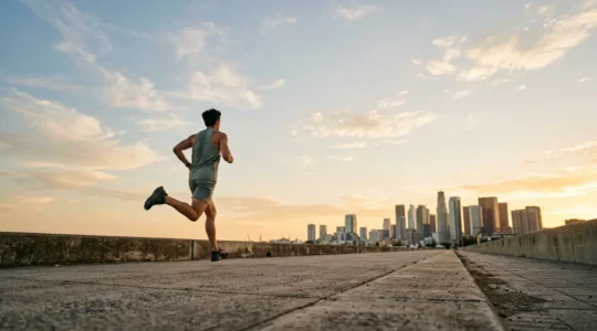 Professional runner maintaining steady pace during long-distance endurance training session