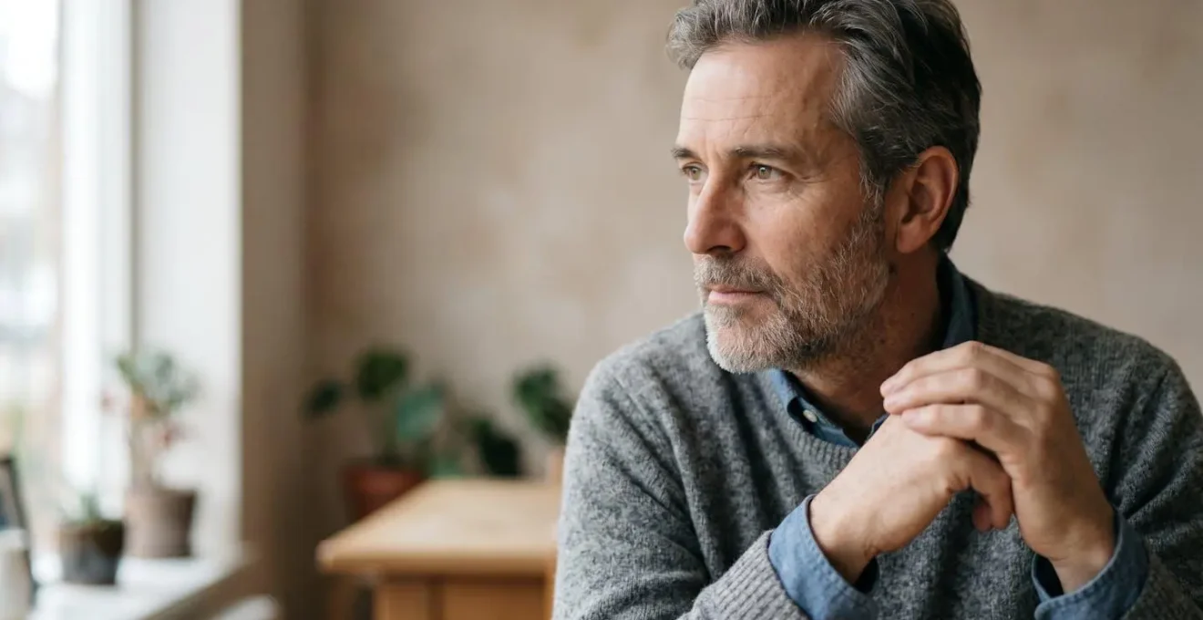 Human contemplation suggesting mental clarity and cognitive enhancement in mature adults