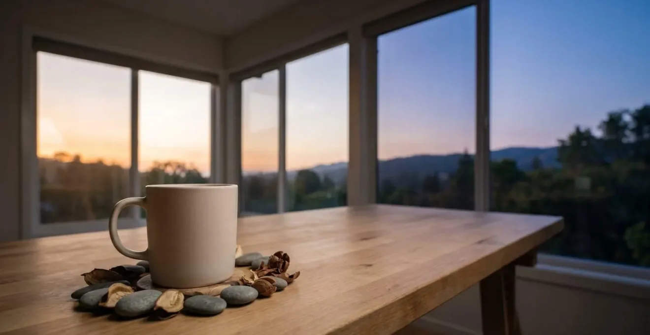 Minimalist environmental scene depicting the cyclical nature of daily caffeine consumption and energy crashes
