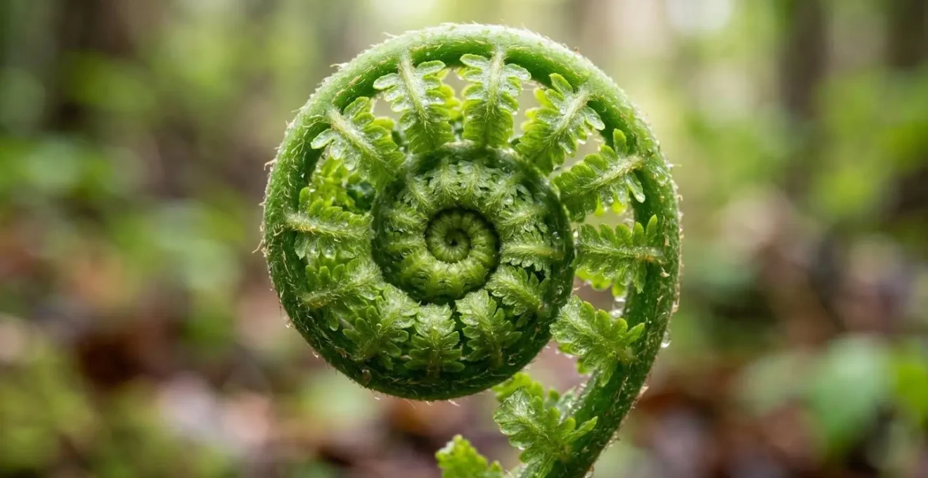 Extreme macro detail of natural fractal patterns in fern leaves with shallow depth of field