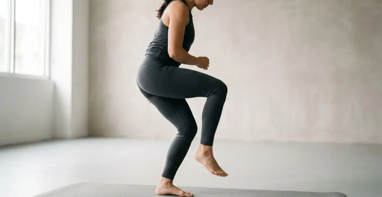 Close-up side view of human hip joint demonstrating controlled circular motion with emphasis on smooth articulation and proper form during morning mobility exercise