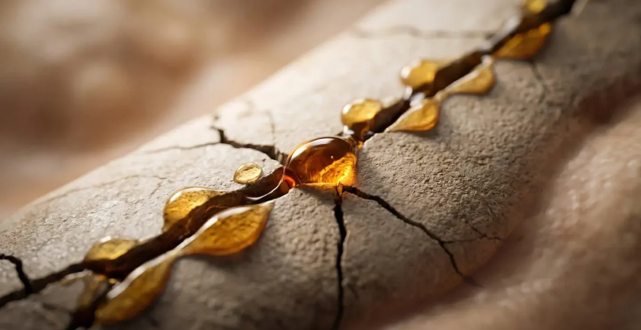 Close-up macro photograph showing the textural detail of a biological repair process representing cholesterol as a healing molecule on an arterial wall.