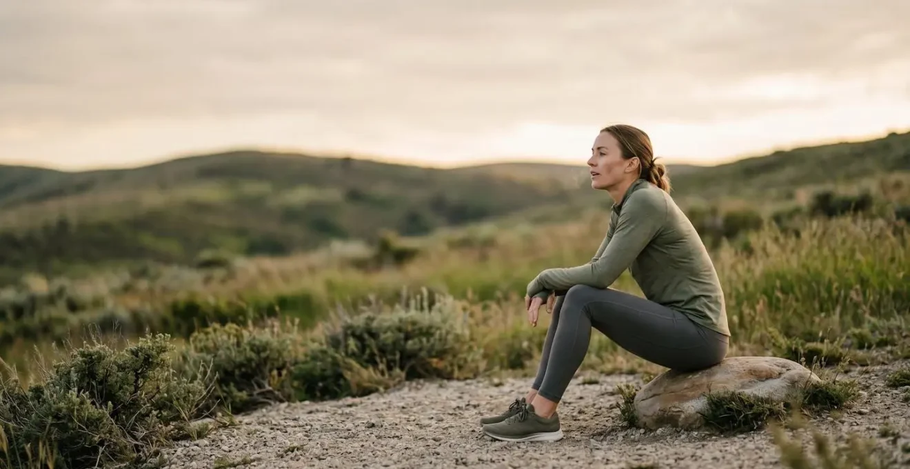 Person performing recovery breathing technique to activate parasympathetic nervous system after intense exercise